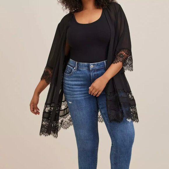 GUC Torrid Chiffon Lace Kimono Sz 1/2 - Picture 1 of 5